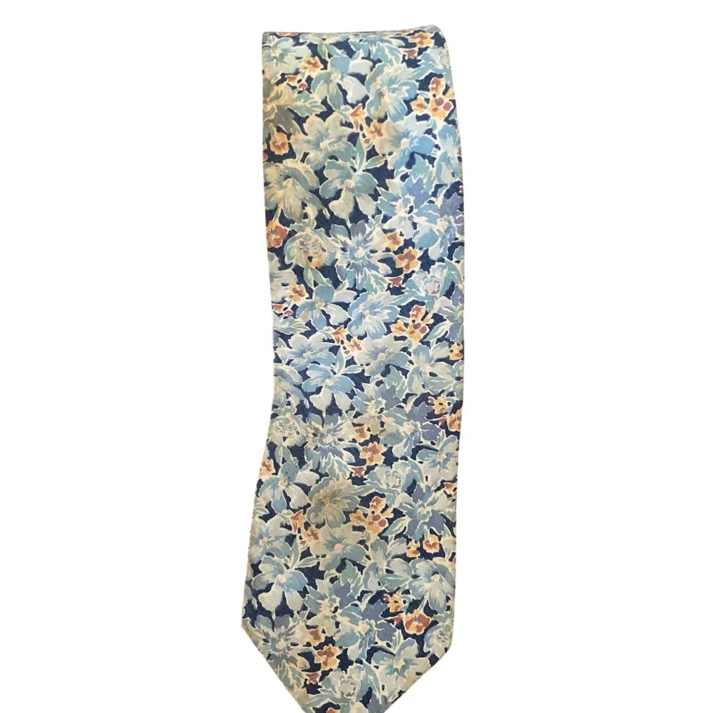 Liberty of London Vintage Blue‎ Floral Cotton Necktie Made in USA Botanical Tie